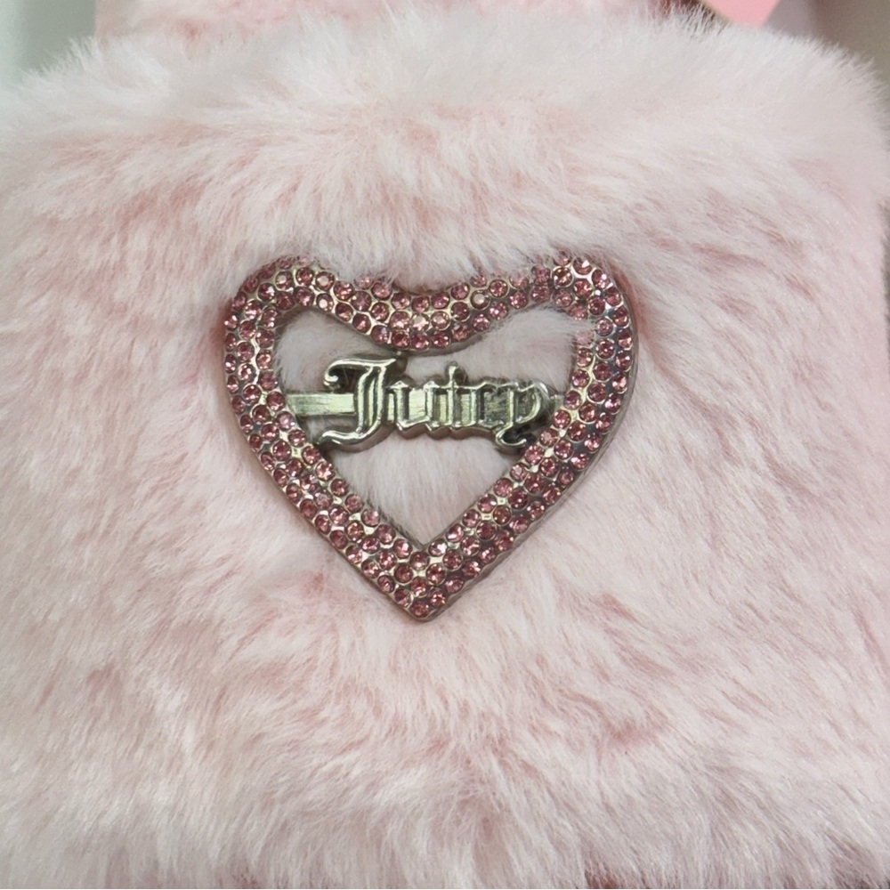 Juicy Couture YK2 JC-Hearty Pink Studded Heart-Faux Fur Slippers - Picture 4 of 8